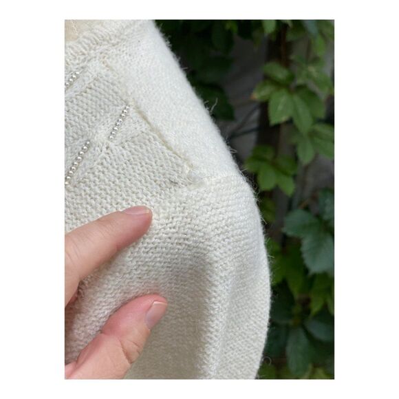 Vintage Cream Knit Cardigan Sweater Pearl Beads Sz S - Picture 10 of 11